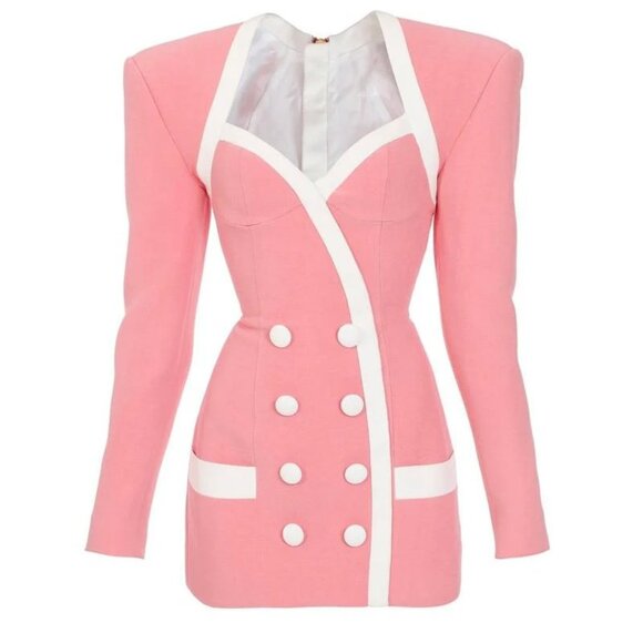 Maison FemAlien Jackie Kennedy Office Dress Pink and White size L - Picture 1 of 7